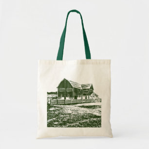 Bolsa Tote Paisagem de campo com recortes de madeira casa de 