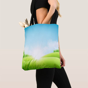 Bolsa Tote Paisagem de Campo Verde Ensolarado