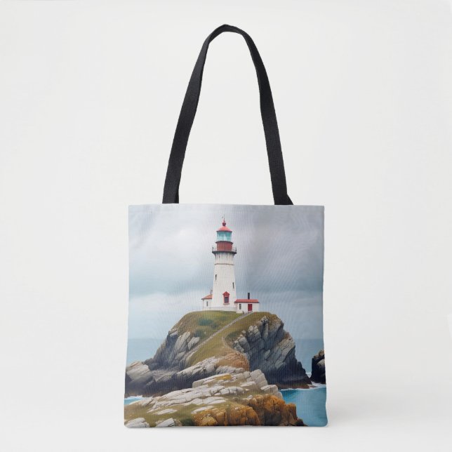 Bolsa Tote Paisagem de Farol Paisagem Costeira Cena de Calma (Frente)