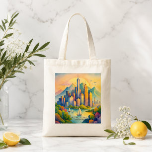 Bolsa Tote Paisagem de Hong Kong em Aquarela Gif de Viagem