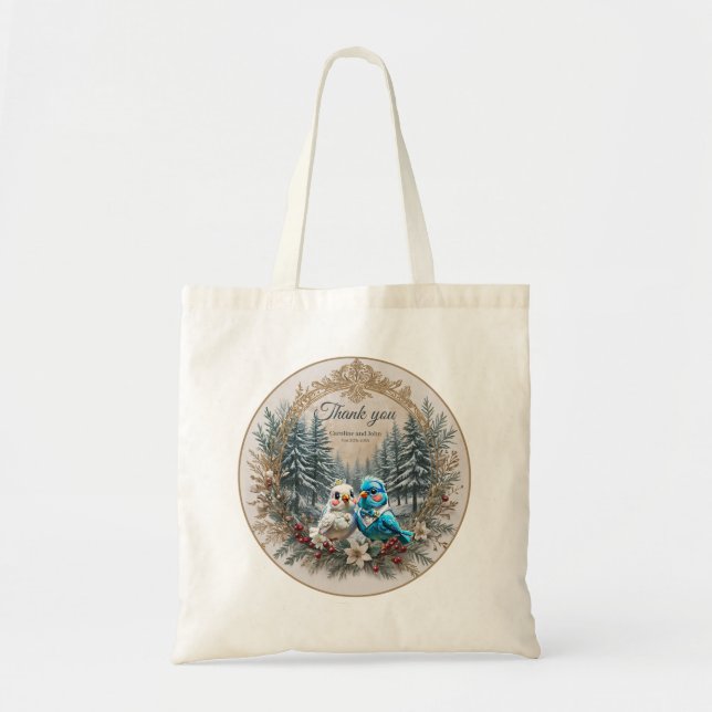 Bolsa Tote Paisagem de inverno com casal de casamento de páss (Frente)