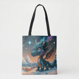 Bolsa Tote Paisagem de inverno de Chibi Dragon Mystical