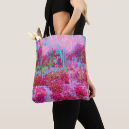 Bolsa Tote Paisagem de Jardim Impressionista Vermelho e Rosa