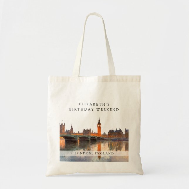 Bolsa Tote Paisagem de Londres em Aquarela para Aniversário d (Frente)