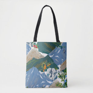 Bolsa Tote Paisagem de montanha e bagas selvagens. Vintag sem