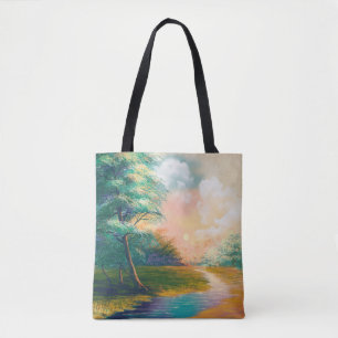 Bolsa Tote Paisagem de pintura digital, rio na nascente