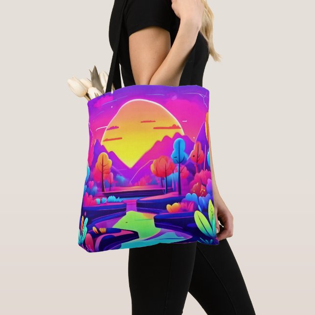 Bolsa Tote Paisagem de Pôr do Sol Neon (Close Up)