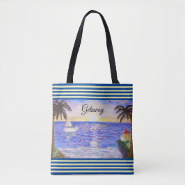 Bolsa Tote Paisagem de Praia Oceânica e Iate