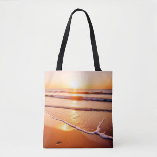 Bolsa Tote Paisagem de praia Tropical Sunset Dusk Tranquil Ca