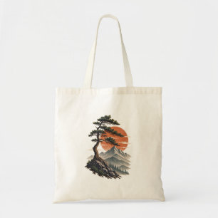 Bolsa Tote Paisagem do pôr do sol da montanha de pinheiro sop