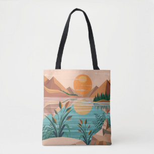 Bolsa Tote Paisagem do pôr do sol no lago da montanha pacífic