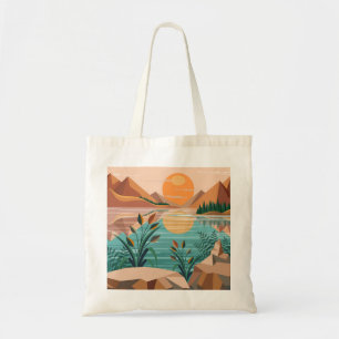 Bolsa Tote Paisagem do pôr do sol no lago da montanha pacífic