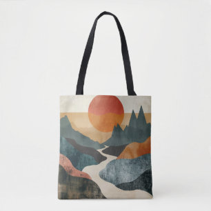 Bolsa Tote Paisagem do rio do pôr do sol da montanha do verde