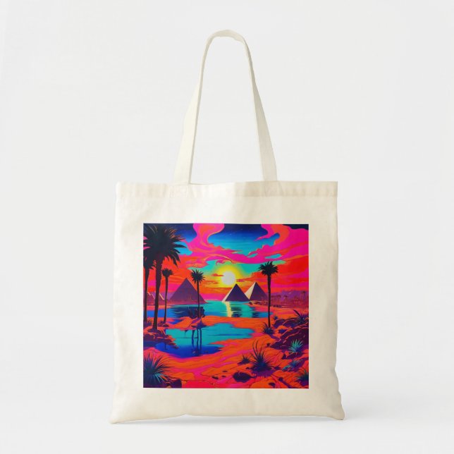 Bolsa Tote Paisagem Egípcia Poster de Psicodélica (Frente)