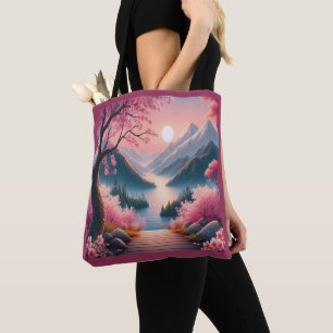 Bolsa Tote Paisagem Florestal da Montanha das Cerejeiras Japo