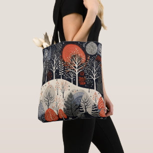 Bolsa Tote Paisagem Folk Winter Night