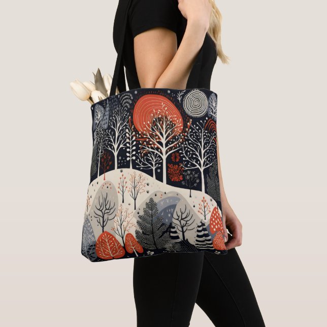 Bolsa Tote Paisagem Folk Winter Night (Close Up)