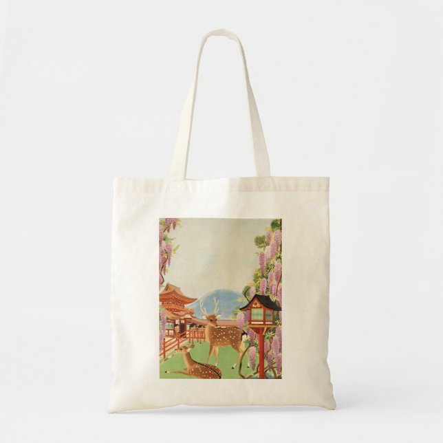 Bolsa Tote Paisagem JAPONESA | veado sagrado de Nara | templo (Frente)