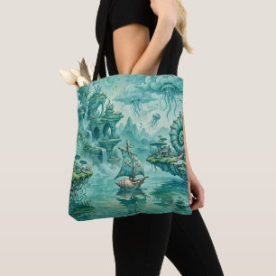 Bolsa Tote Paisagem Marinha Verde Turquesa Sonho Surreal Fant