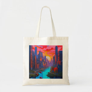 Bolsa Tote Paisagem Psicodélica Rosa com Rio