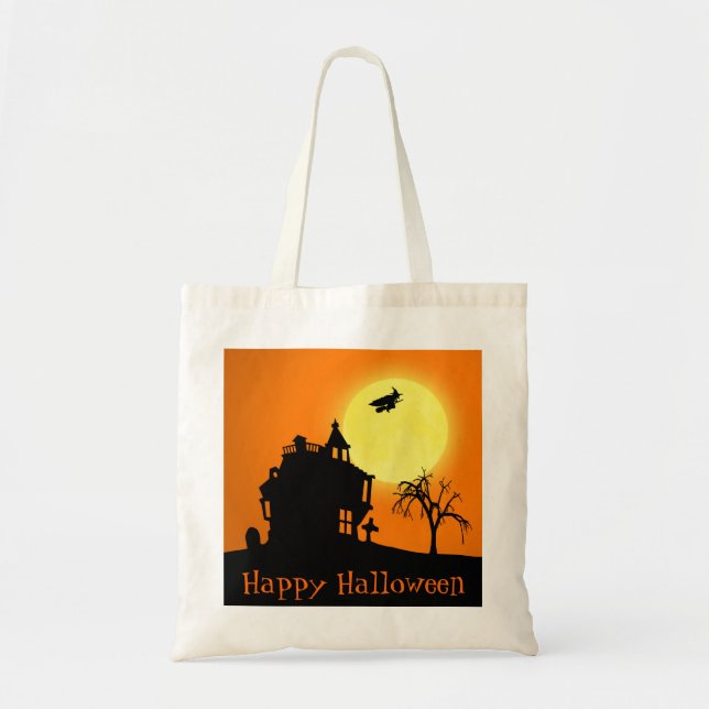 Bolsa Tote Paisagem Silhoule Feliz Halloween (Frente)