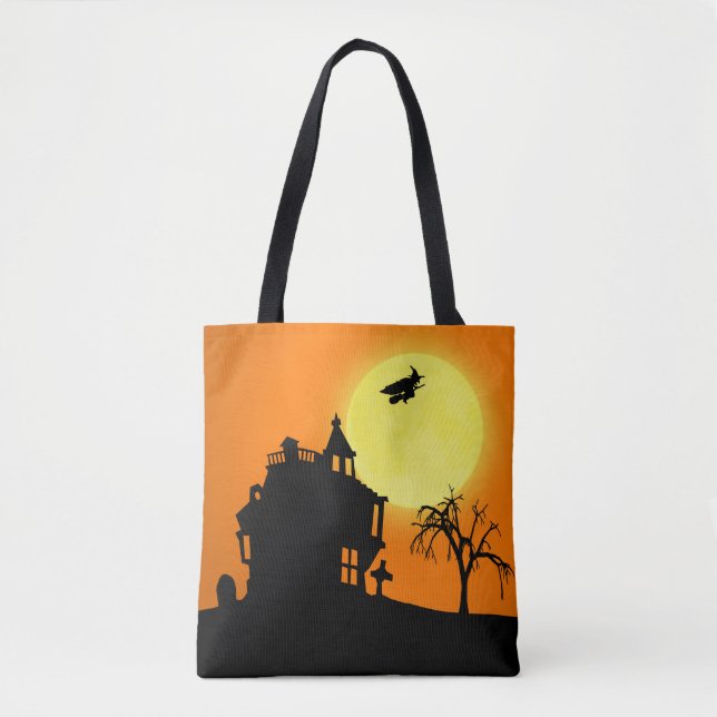 Bolsa Tote Paisagem Silhoule Feliz Halloween (Frente)