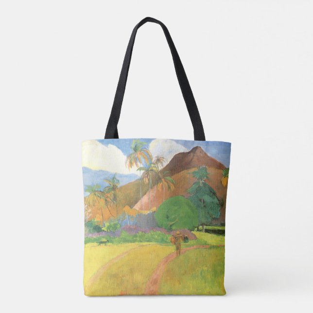 Bolsa Tote Paisagem Taitiana, Montanhas Taiti, Paul Gauguin (Verso)