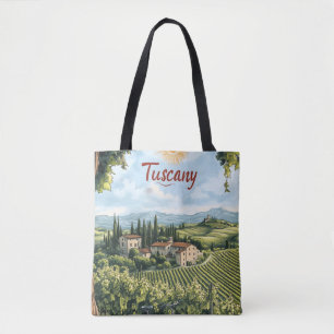 Bolsa Tote Paisagem toscana com vinhedos e bicicleta