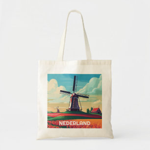Bolsa Tote Países Baixos Paisagem Tulipa Moinho de Vento Band