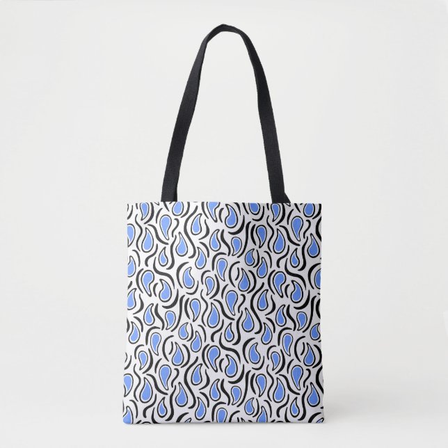 Bolsa Tote Paisley Abstrato 230523 - Baby Blue, B&W (Frente)