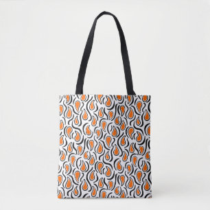 Bolsa Tote Paisley Abstrato 230523 - Laranja, Preto e Branco