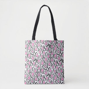 Bolsa Tote Paisley Abstrato 230523 - Rosa, Preto e Branco