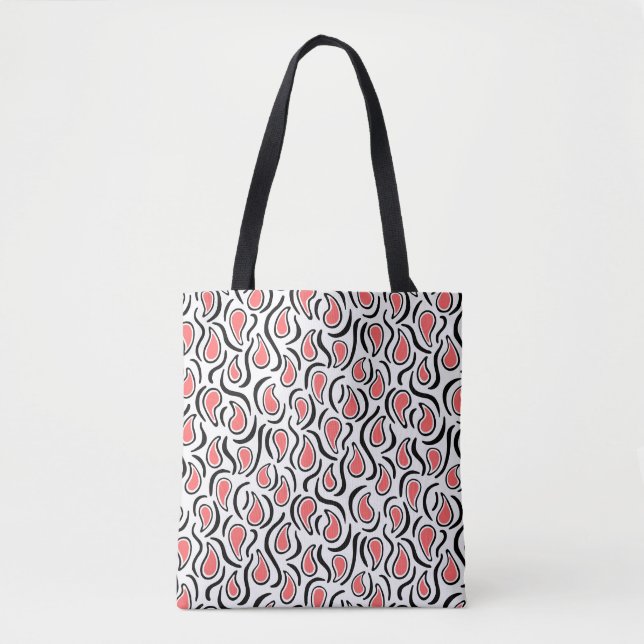 Bolsa Tote Paisley Abstrato 230523 - Rosa Tropical, B&W (Frente)