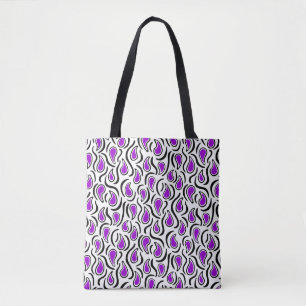 Bolsa Tote Paisley Abstrato 230523 - Roxo, Preto e Branco
