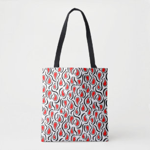 Bolsa Tote Paisley Abstrato 230523 - Vermelho, Preto e Branco