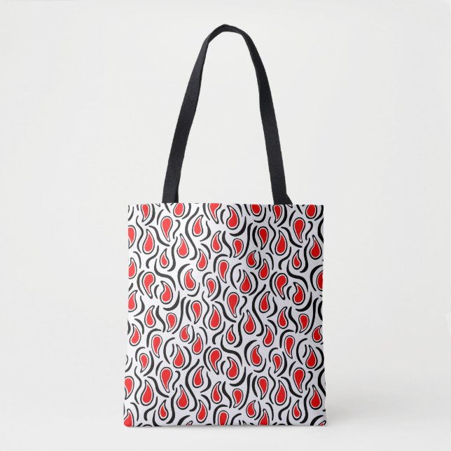 Bolsa Tote Paisley Abstrato 230523 - Vermelho, Preto e Branco (Frente)