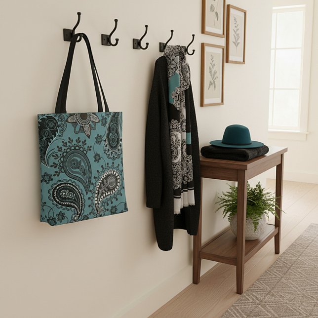 Bolsa Tote paisley azul-teal escuro (Criador carregado)