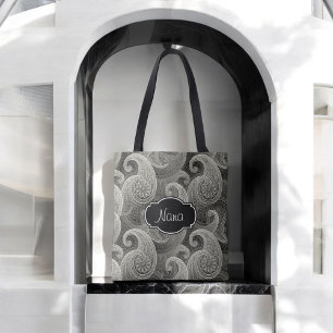 Bolsa Tote Paisley cinzento elegante Monogrammed