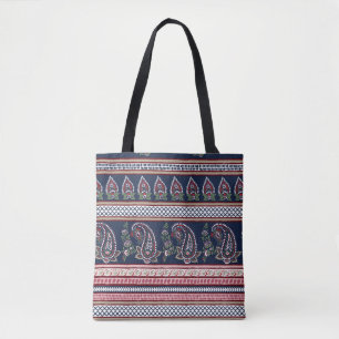 Bolsa Tote Paisley do Marinho Elegante: Design de Borda do Et