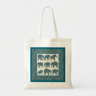 Bolsa Tote Paisley Elephants on Beige with Border Tote Bag