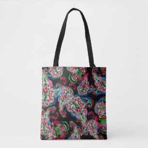 Bolsa Tote Paisley Floral, Fundo Étnico.