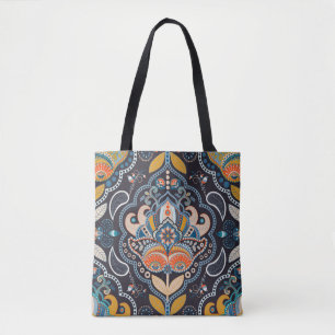 Bolsa Tote Paisley Floral: Padrão Indiano Escuro