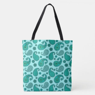 Bolsa Tote Paisley Pattern, Aqua e Turquoise