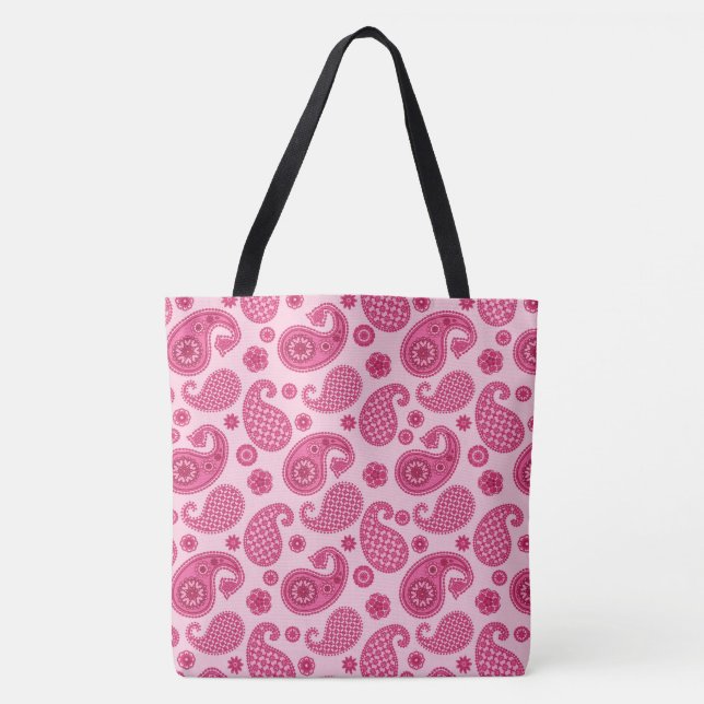 Bolsa Tote Paisley Pattern, Pastel Coral Pink e Fuchsia (Frente)