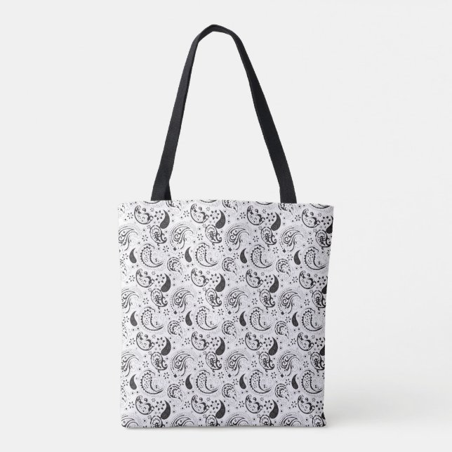 Bolsa Tote Paisley Preto Branco de Designer (Verso)