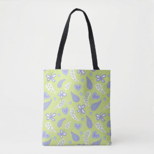 Bolsa Tote Paisley Roxo e Borboletas e Corações em Verde Lima