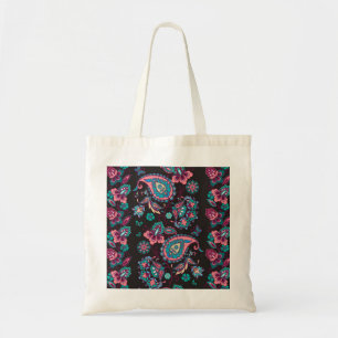 Bolsa Tote Paisley Stripe: Decorativa Negra Sem Semente