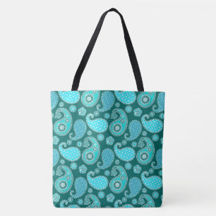 Bolsa Tote Paisley, Teal, Aqua e White