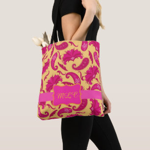 Bolsa Tote Paisley Yellow Bright Pink Monographic Personalize