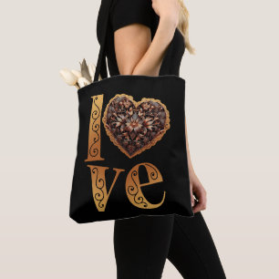 Bolsa Tote Palavra amor com coração rosa de filigrana românti